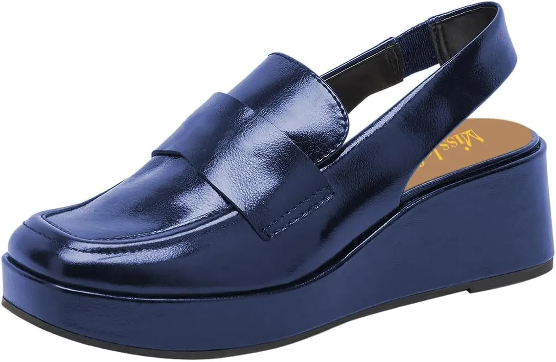 miss left Women's Wedge Heel Slingback Pumps Platform Closed Toe Mid Heel Elastic Strap Sandals Trendy Travel Casual Shoes Size 4-16 US
