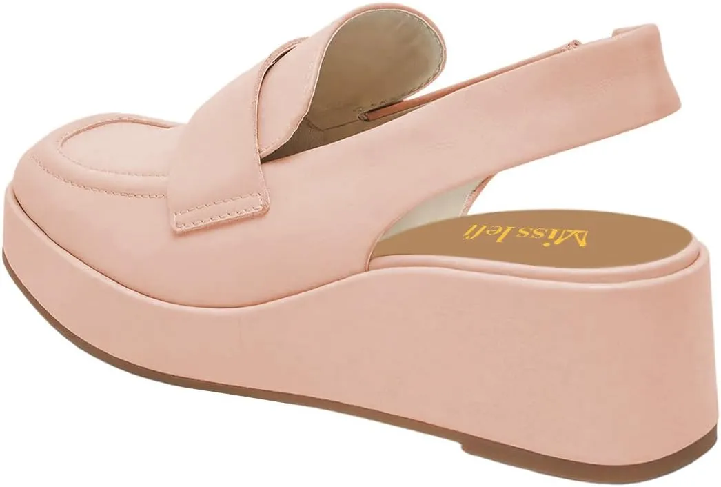 miss left Women's Wedge Heel Slingback Pumps Platform Closed Toe Mid Heel Elastic Strap Sandals Trendy Travel Casual Shoes Size 4-16 US