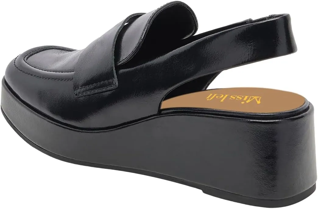 miss left Women's Wedge Heel Slingback Pumps Platform Closed Toe Mid Heel Elastic Strap Sandals Trendy Travel Casual Shoes Size 4-16 US