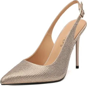 MOVINSTEPS Slingback Heels for Women Pumps Pointed Closed Toe Buckle Sexy Stiletto High Heels Prom Office Work Wedding Fashion Elegant Dressy Shoes 4 Inch