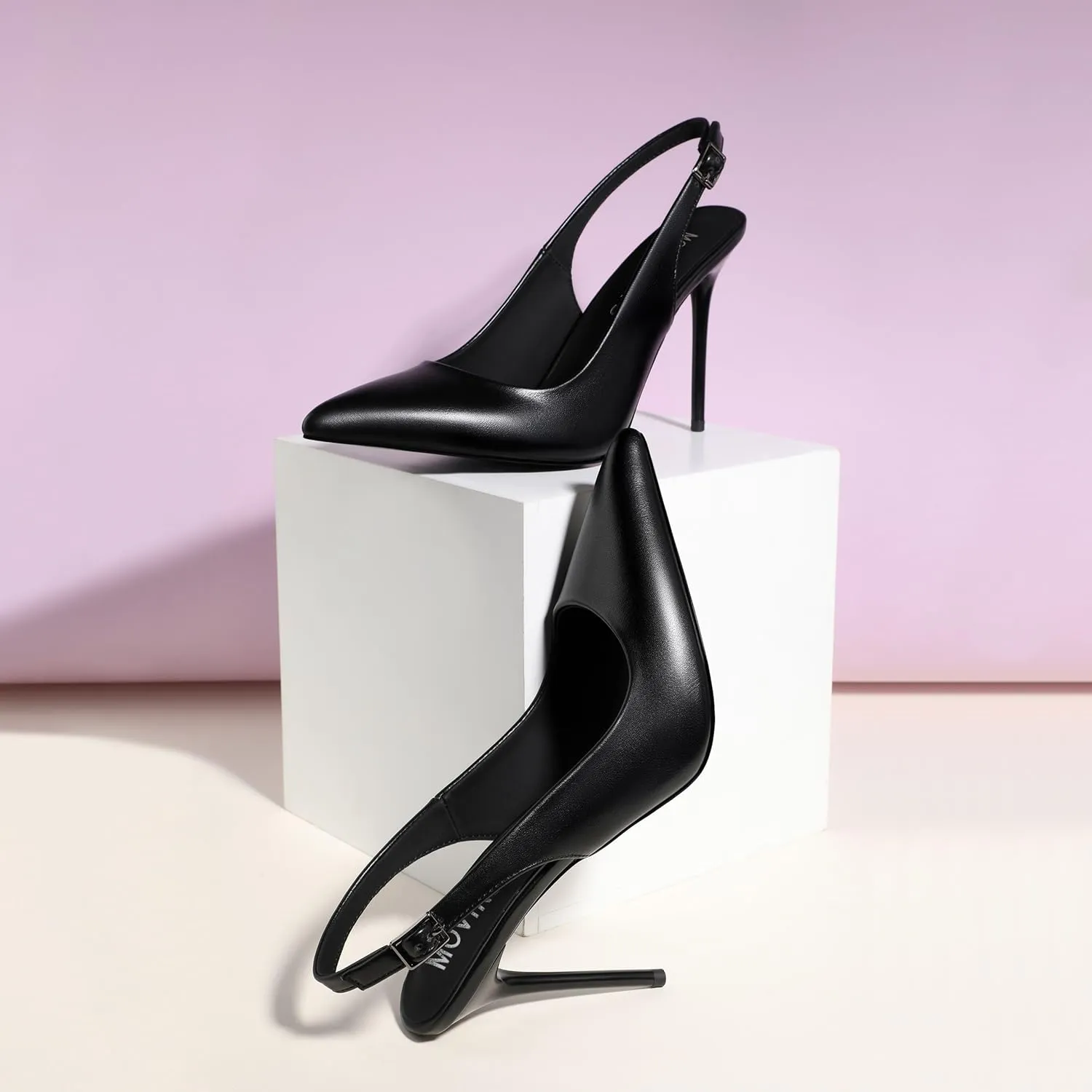 MOVINSTEPS Slingback Heels for Women Pumps Pointed Closed Toe Buckle Sexy Stiletto High Heels Prom Office Work Wedding Fashion Elegant Dressy Shoes 4 Inch