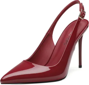 MOVINSTEPS Slingback Heels for Women Pumps Pointed Closed Toe Buckle Sexy Stiletto High Heels Prom Office Work Wedding Fashion Elegant Dressy Shoes 4 Inch
