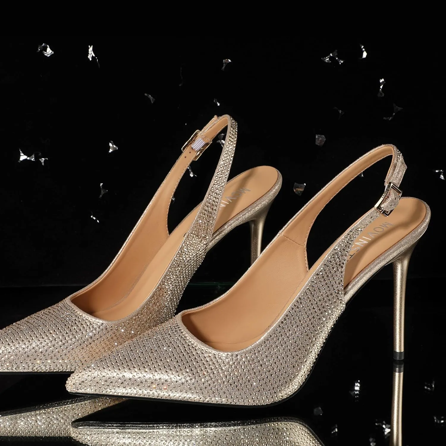 MOVINSTEPS Slingback Heels for Women Pumps Pointed Closed Toe Buckle Sexy Stiletto High Heels Prom Office Work Wedding Fashion Elegant Dressy Shoes 4 Inch