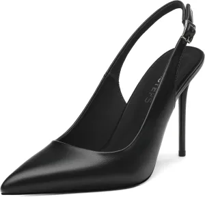 MOVINSTEPS Slingback Heels for Women Pumps Pointed Closed Toe Buckle Sexy Stiletto High Heels Prom Office Work Wedding Fashion Elegant Dressy Shoes 4 Inch