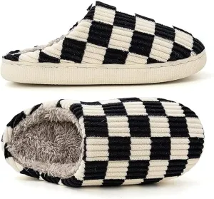Mukinrch House Slippers for Women Men, Plush House Shoes Memory Foam Checkered Slippers Womens Casual Fuzzy Bedroom Indoor Outdoor Plaid Shoes with Fur Lining