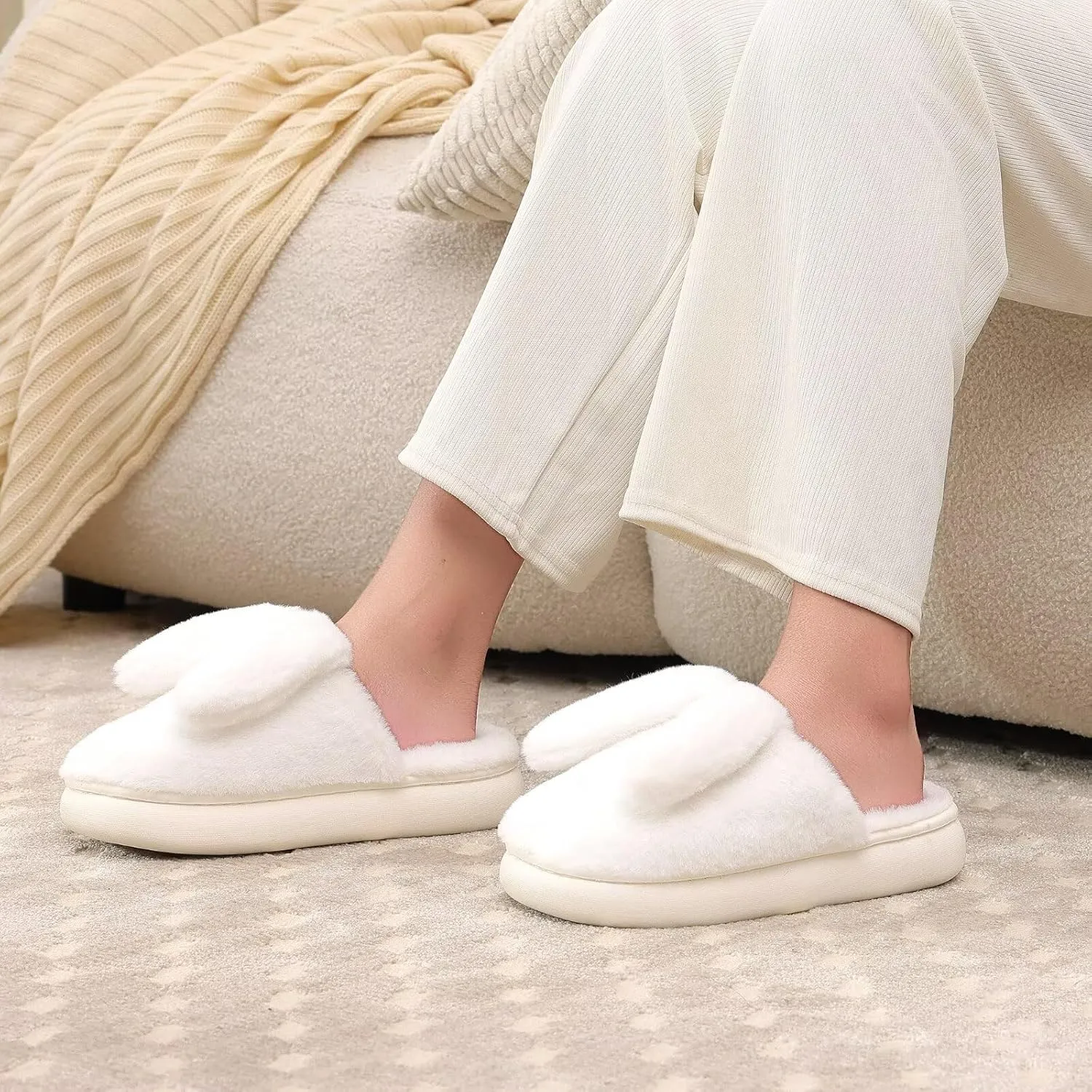 NineCiFun Women's Bunny Slippers Memory Foam House Plush Fluffy Rabbit Slippers Comfy Fuzzy Faux Fur Lining Indoor Animal Bedroom Shoes