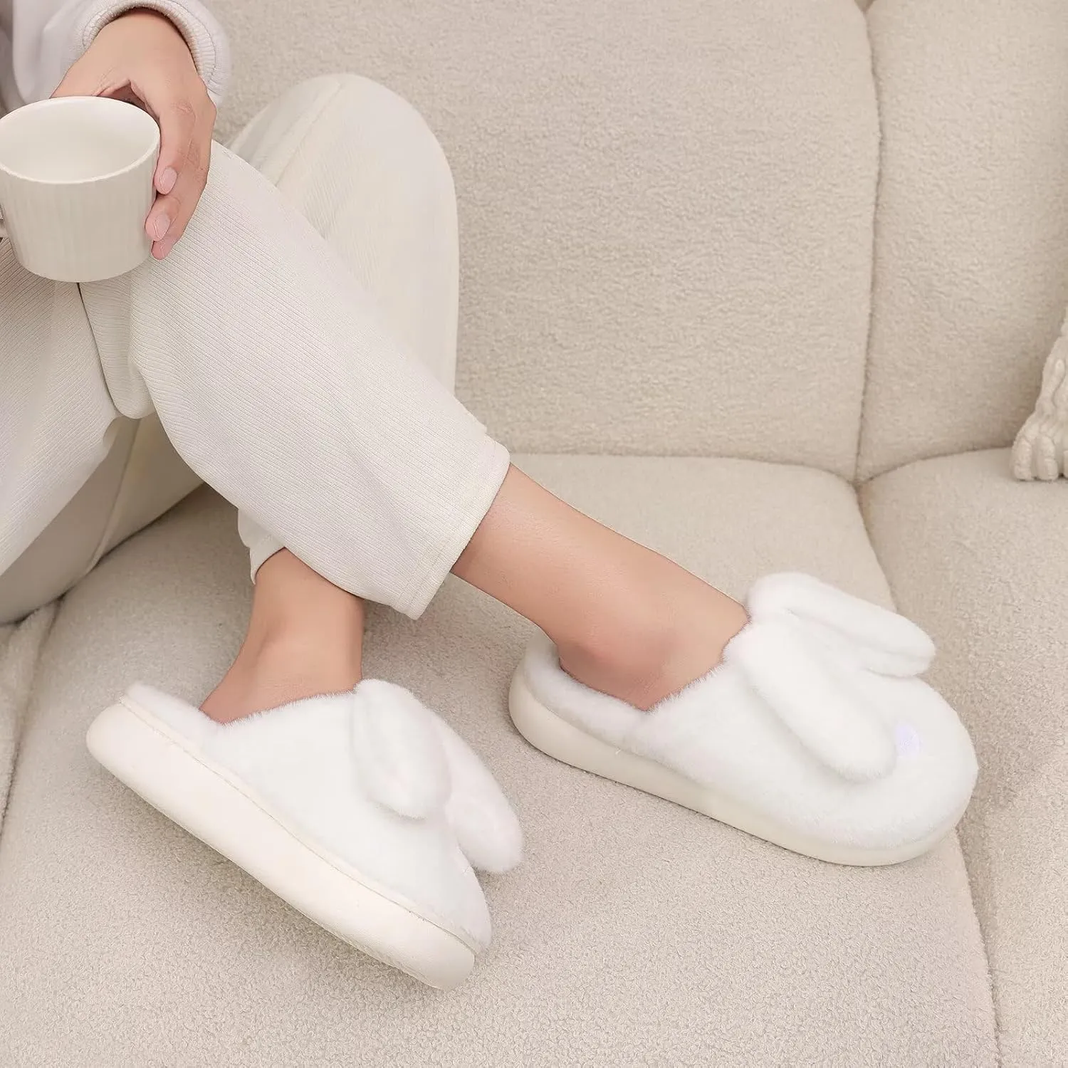 NineCiFun Women's Bunny Slippers Memory Foam House Plush Fluffy Rabbit Slippers Comfy Fuzzy Faux Fur Lining Indoor Animal Bedroom Shoes