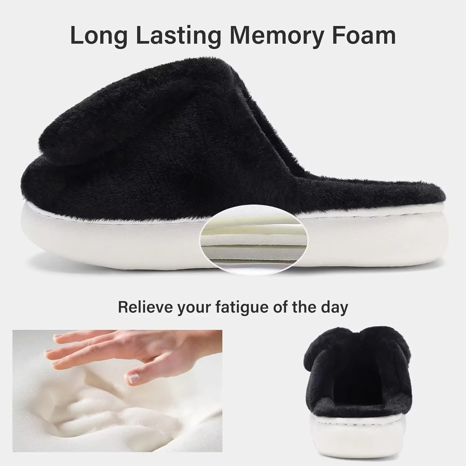 NineCiFun Women's Bunny Slippers Memory Foam House Plush Fluffy Rabbit Slippers Comfy Fuzzy Faux Fur Lining Indoor Animal Bedroom Shoes