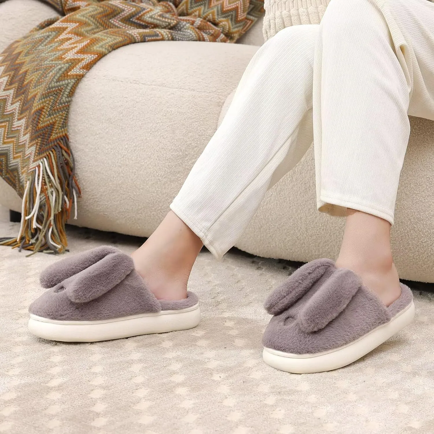 NineCiFun Women's Bunny Slippers Memory Foam House Plush Fluffy Rabbit Slippers Comfy Fuzzy Faux Fur Lining Indoor Animal Bedroom Shoes