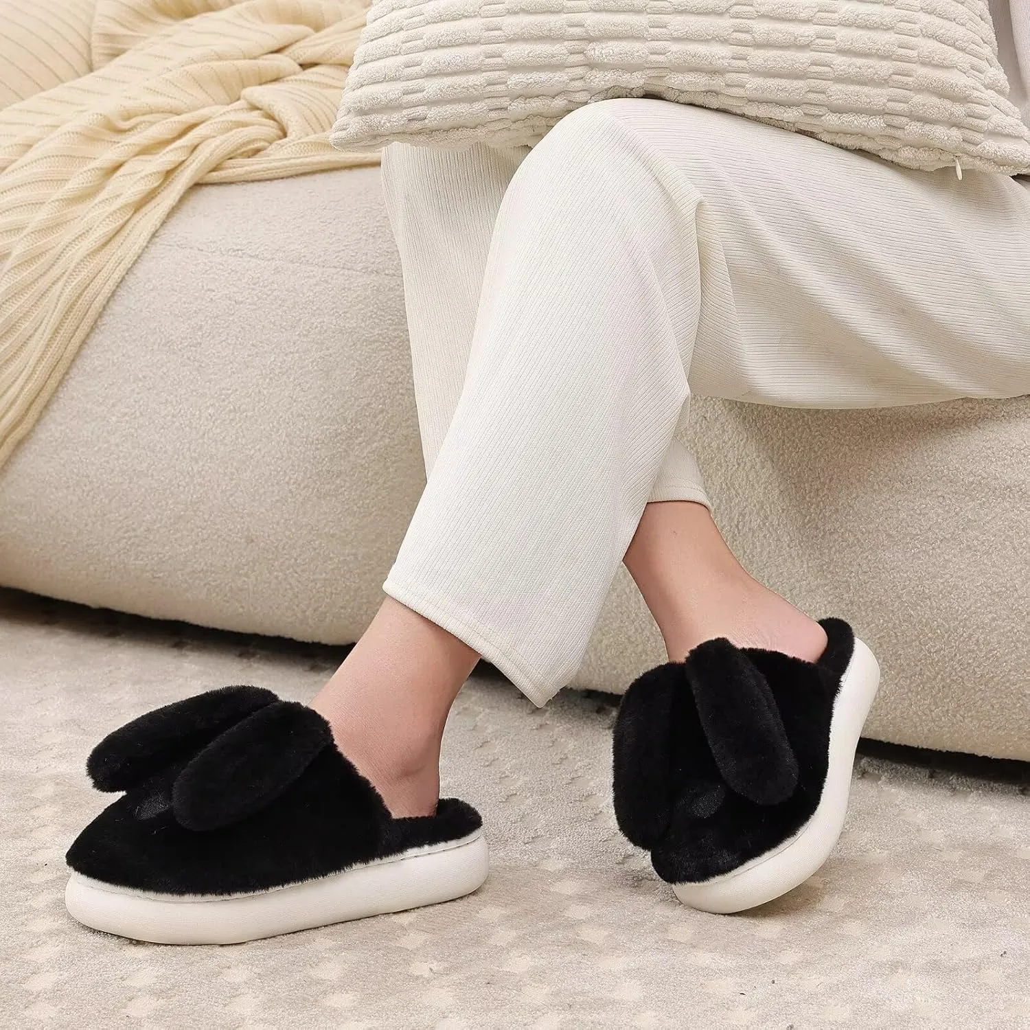 NineCiFun Women's Bunny Slippers Memory Foam House Plush Fluffy Rabbit Slippers Comfy Fuzzy Faux Fur Lining Indoor Animal Bedroom Shoes