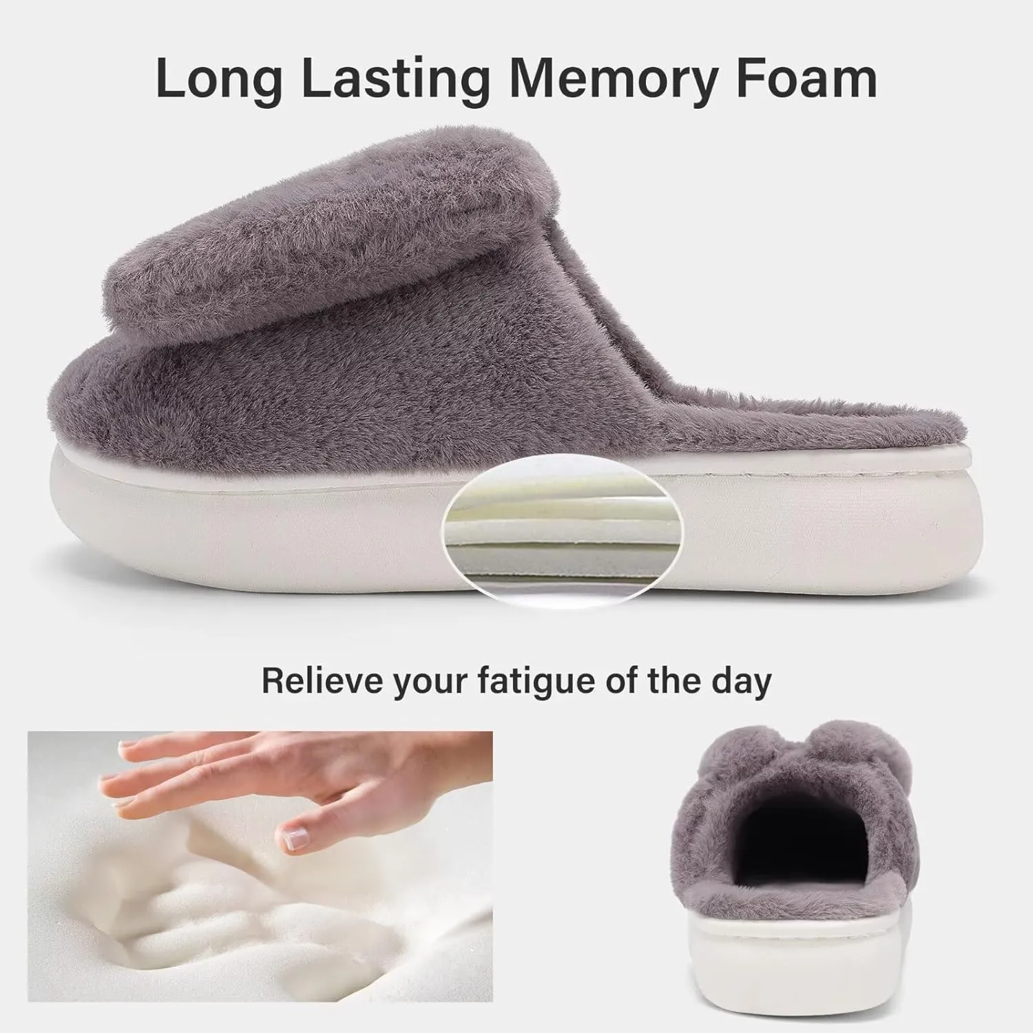 NineCiFun Women's Bunny Slippers Memory Foam House Plush Fluffy Rabbit Slippers Comfy Fuzzy Faux Fur Lining Indoor Animal Bedroom Shoes