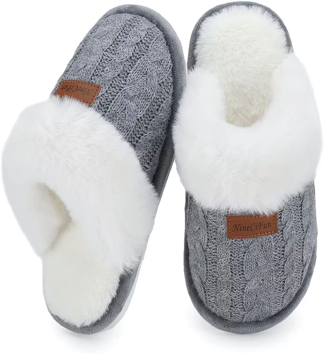 NineCiFun Women's Fuzzy Memory Foam Cozy House Slippers with Soft Faux Fur Lining