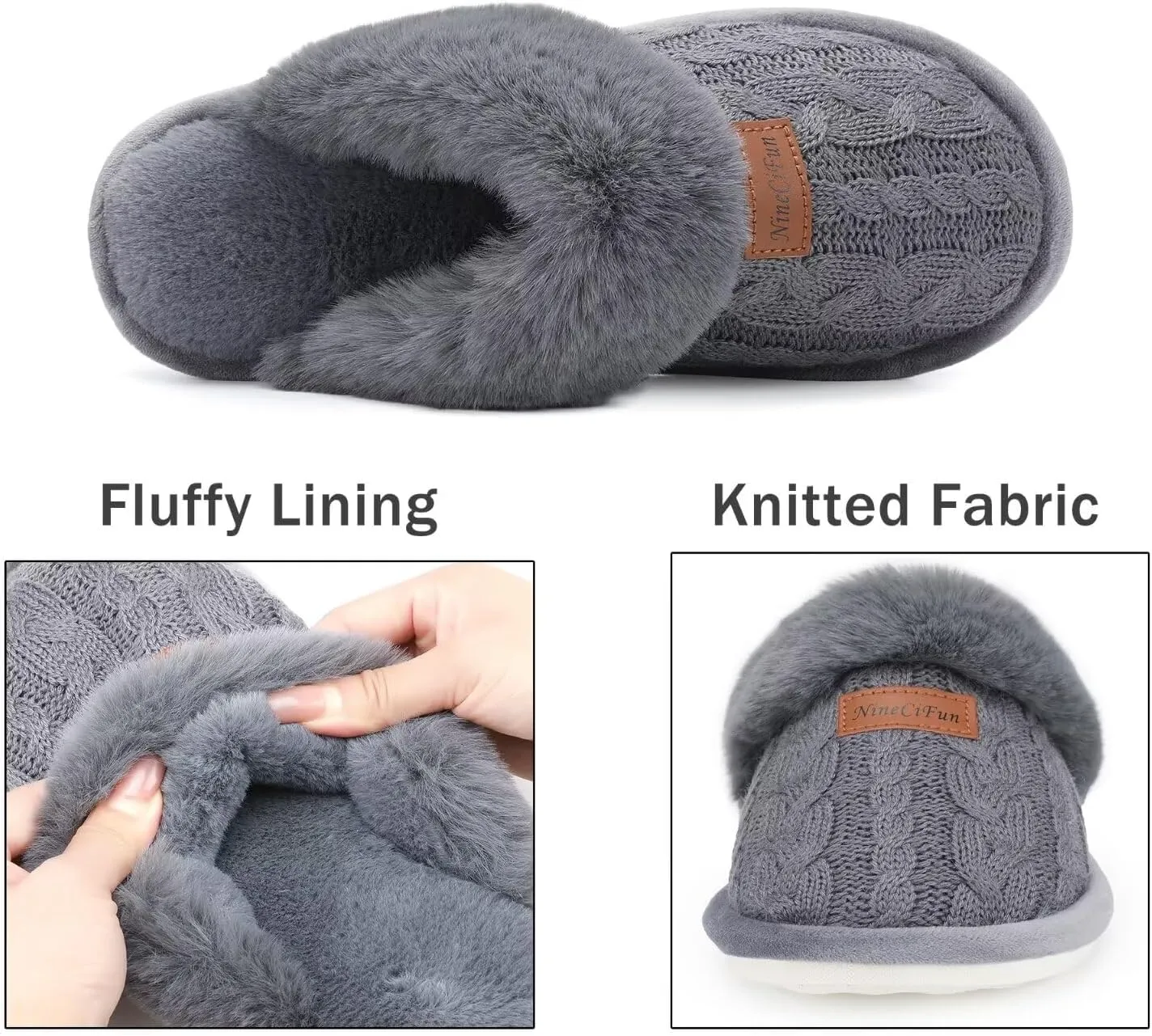 NineCiFun Women's Fuzzy Memory Foam Cozy House Slippers with Soft Faux Fur Lining