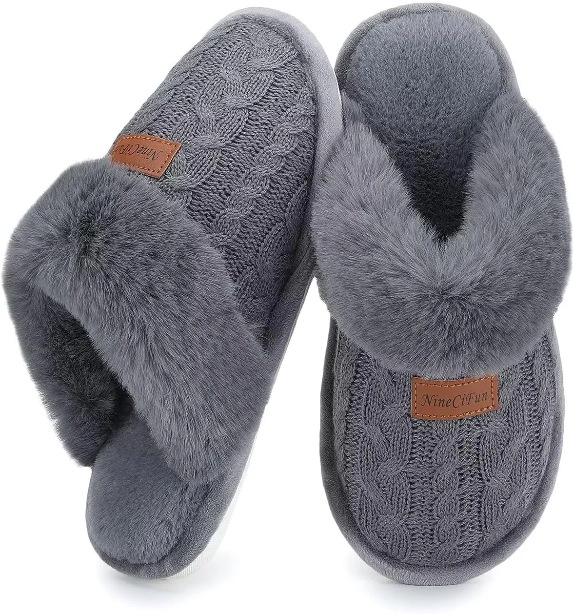 NineCiFun Women's Fuzzy Memory Foam Cozy House Slippers with Soft Faux Fur Lining