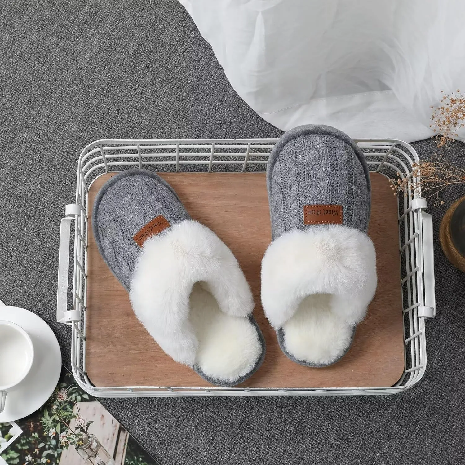 NineCiFun Women's Fuzzy Memory Foam Cozy House Slippers with Soft Faux Fur Lining