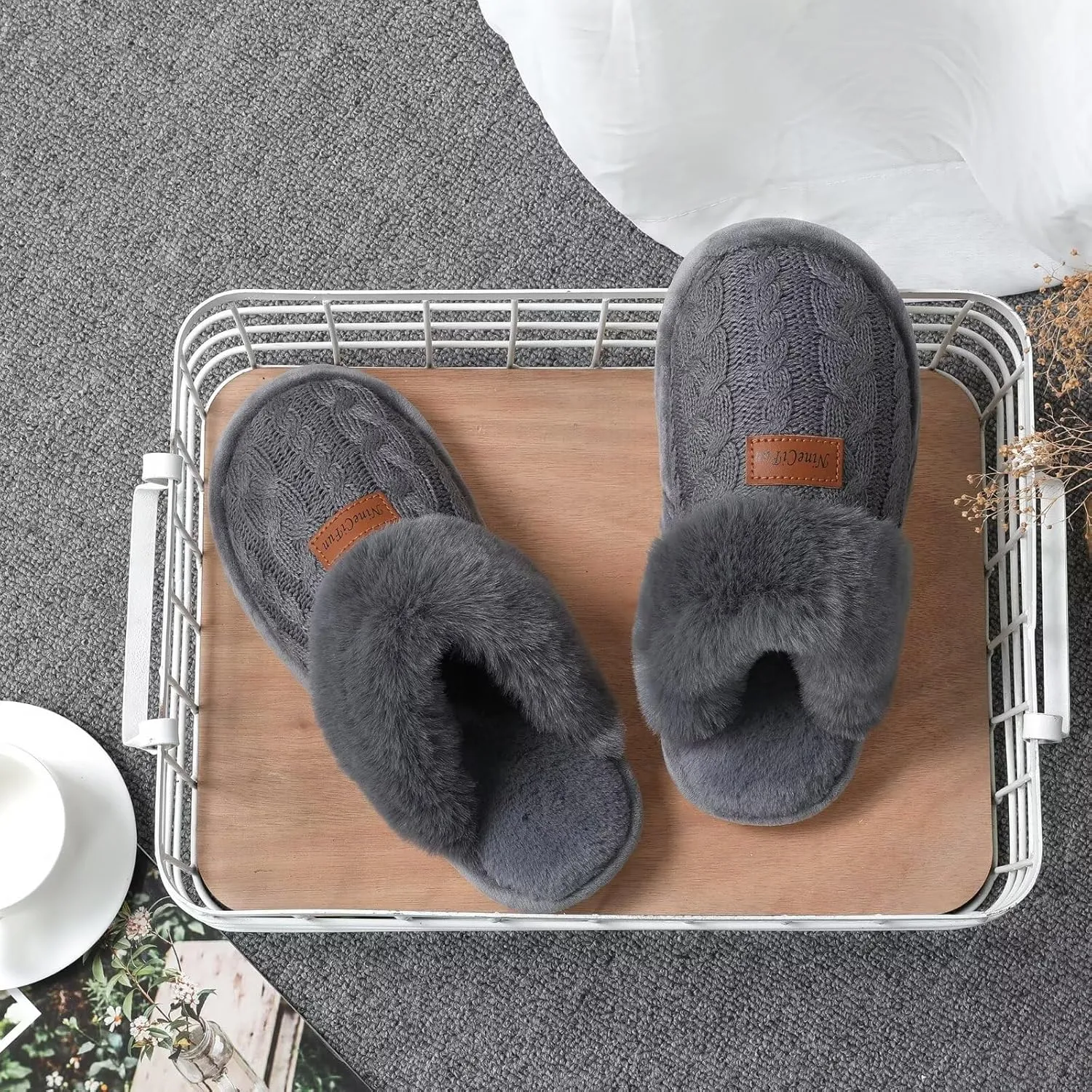 NineCiFun Women's Fuzzy Memory Foam Cozy House Slippers with Soft Faux Fur Lining