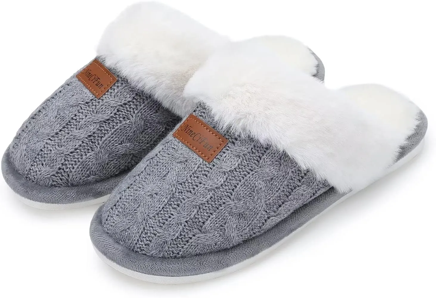 NineCiFun Women's Fuzzy Memory Foam Cozy House Slippers with Soft Faux Fur Lining
