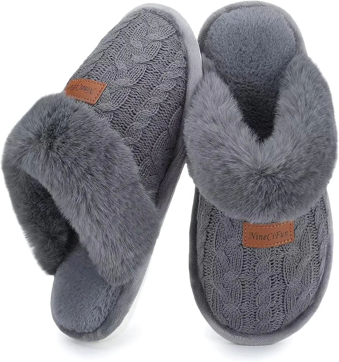 NineCiFun Women's Fuzzy Memory Foam Cozy House Slippers with Soft Faux Fur Lining