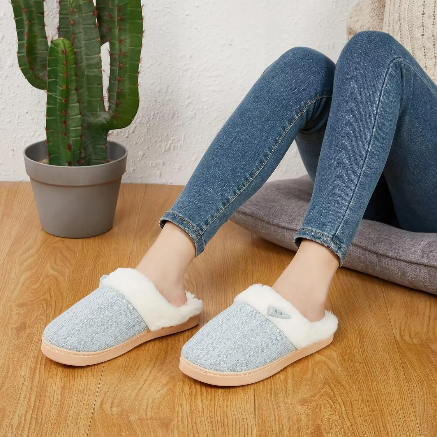 NineCiFun Women's Slip on Fuzzy House Slippers Memory Foam Slippers Scuff Outdoor Indoor Warm Plush Bedroom Shoes with Faux Fur Lining