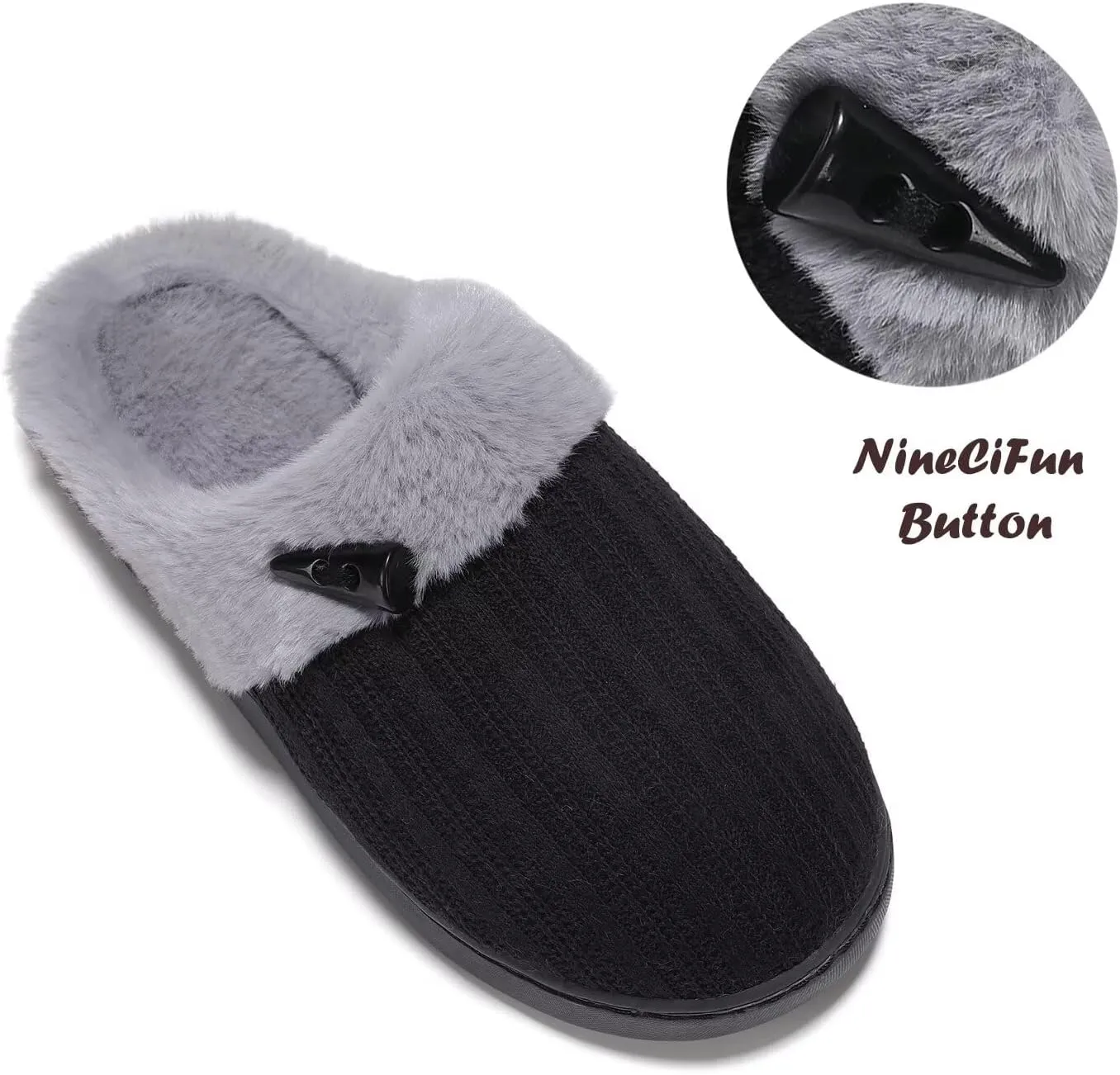NineCiFun Women's Slip on Fuzzy House Slippers Memory Foam Slippers Scuff Outdoor Indoor Warm Plush Bedroom Shoes with Faux Fur Lining
