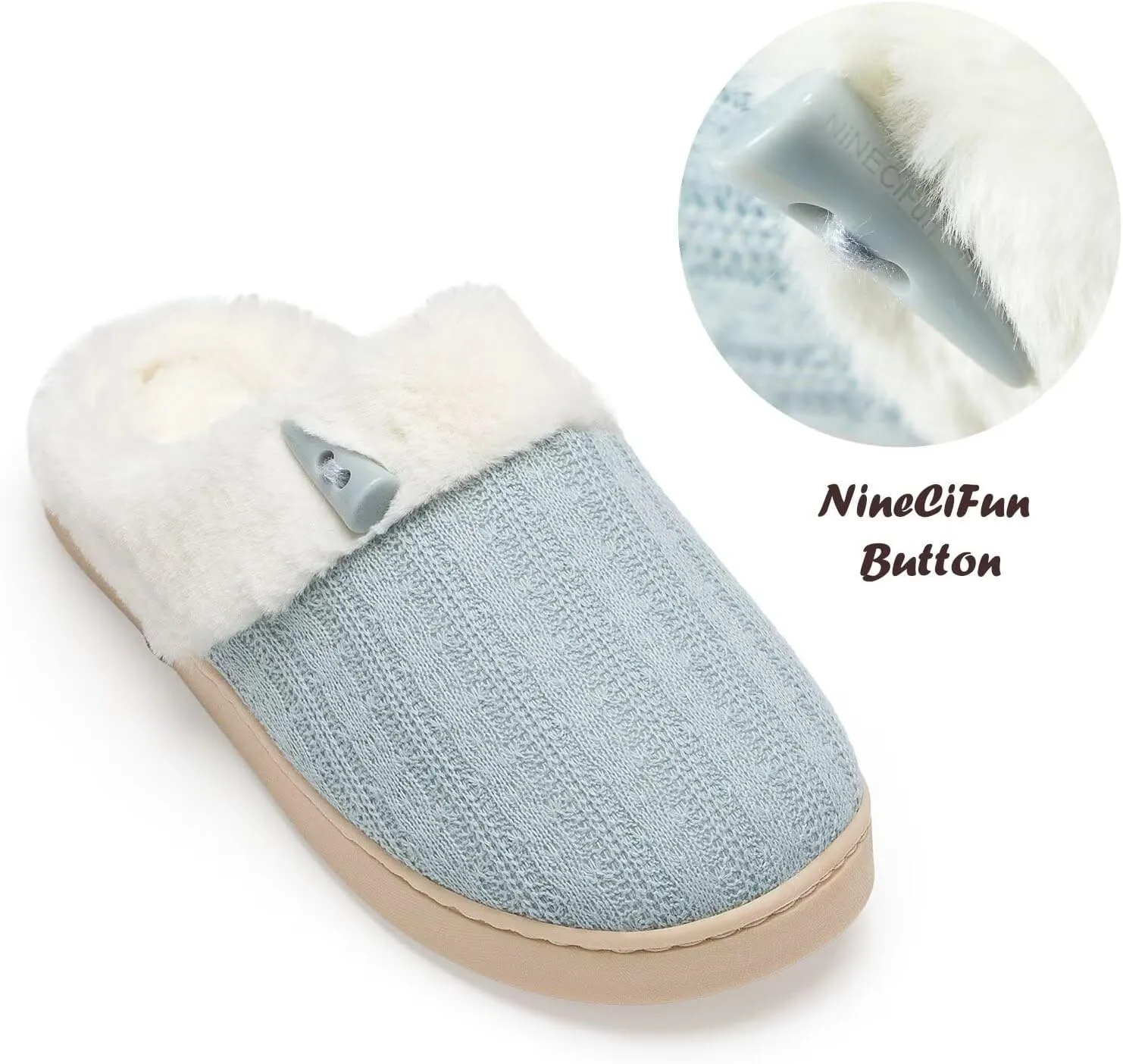 NineCiFun Women's Slip on Fuzzy House Slippers Memory Foam Slippers Scuff Outdoor Indoor Warm Plush Bedroom Shoes with Faux Fur Lining