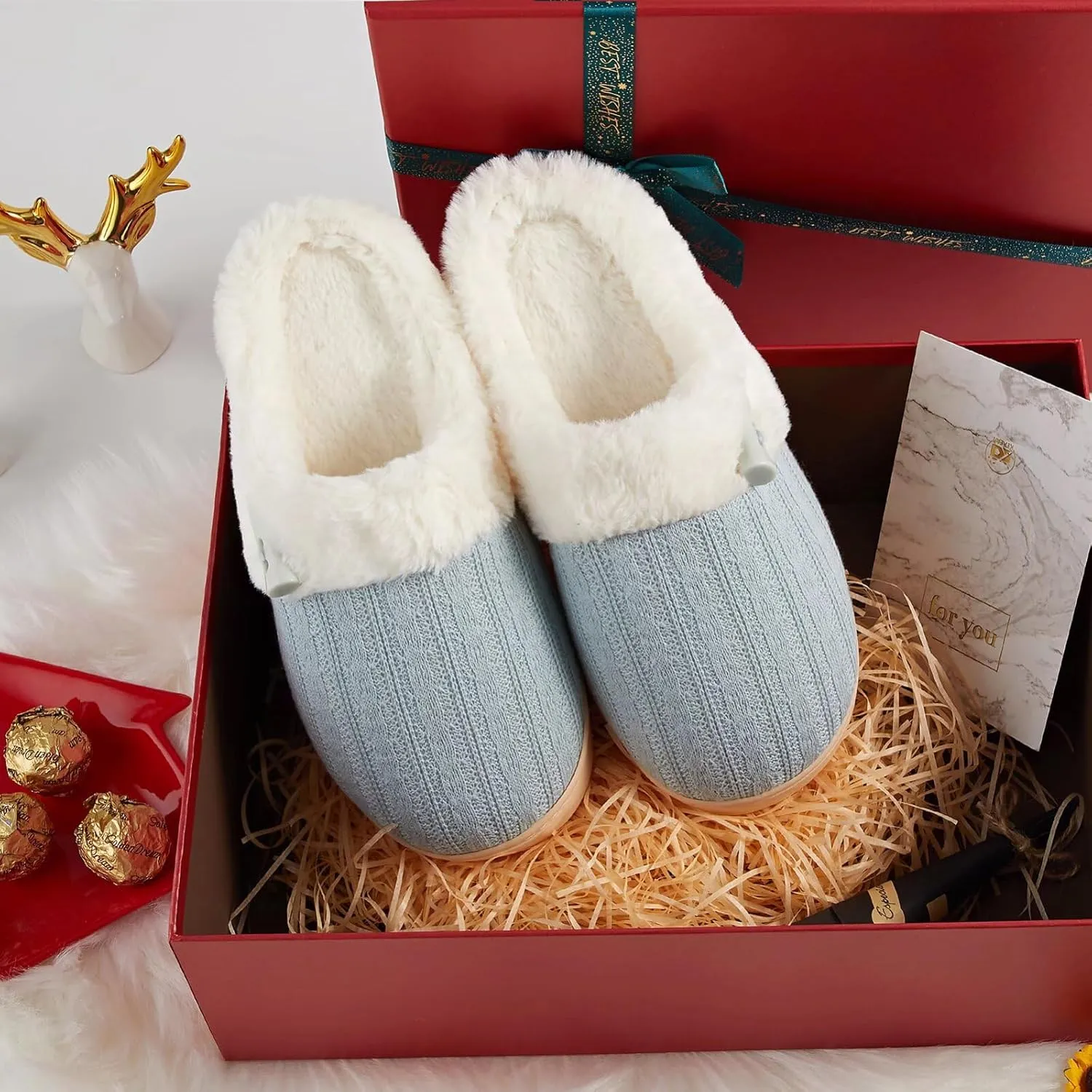 NineCiFun Women's Slip on Fuzzy House Slippers Memory Foam Slippers Scuff Outdoor Indoor Warm Plush Bedroom Shoes with Faux Fur Lining