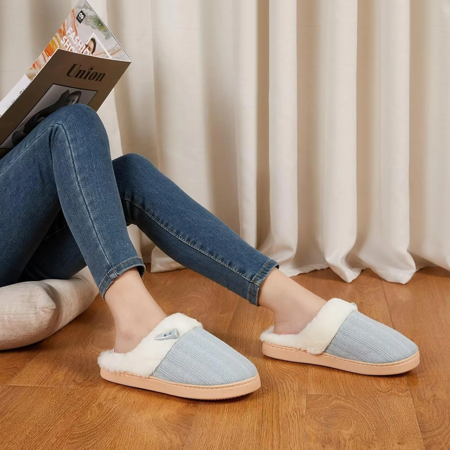 NineCiFun Women's Slip on Fuzzy House Slippers Memory Foam Slippers Scuff Outdoor Indoor Warm Plush Bedroom Shoes with Faux Fur Lining