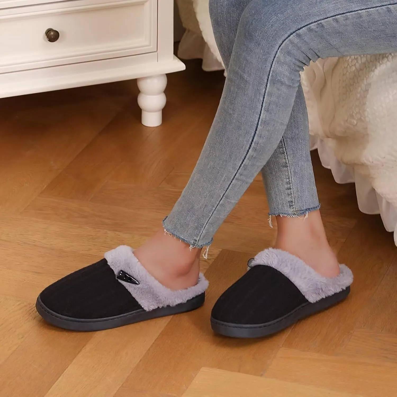 NineCiFun Women's Slip on Fuzzy House Slippers Memory Foam Slippers Scuff Outdoor Indoor Warm Plush Bedroom Shoes with Faux Fur Lining