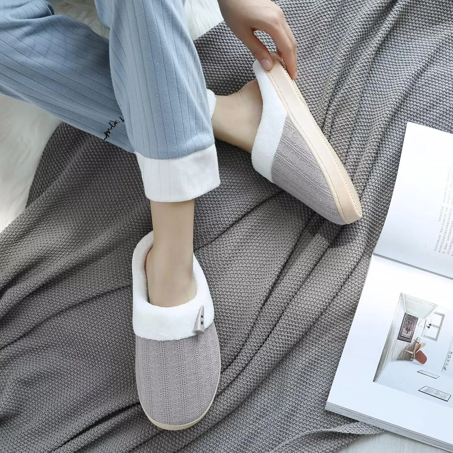 NineCiFun Women's Slippers Scuff Comfy Lightweight House Shoes Slip on Memory Foam Bedroom Slippers Indoor Outdoor Home Shoes with Soft Terry Lining