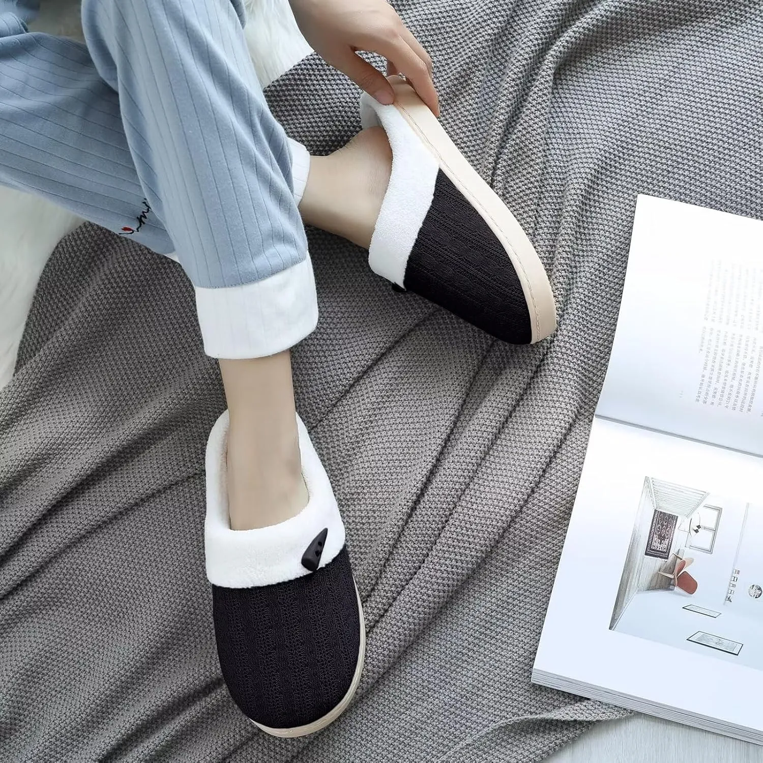 NineCiFun Women's Slippers Scuff Comfy Lightweight House Shoes Slip on Memory Foam Bedroom Slippers Indoor Outdoor Home Shoes with Soft Terry Lining
