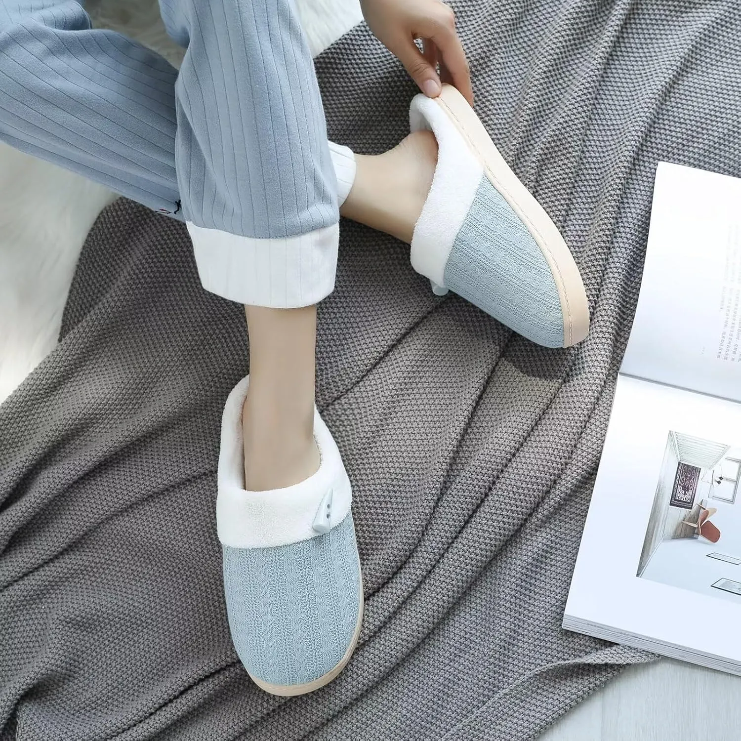 NineCiFun Women's Slippers Scuff Comfy Lightweight House Shoes Slip on Memory Foam Bedroom Slippers Indoor Outdoor Home Shoes with Soft Terry Lining