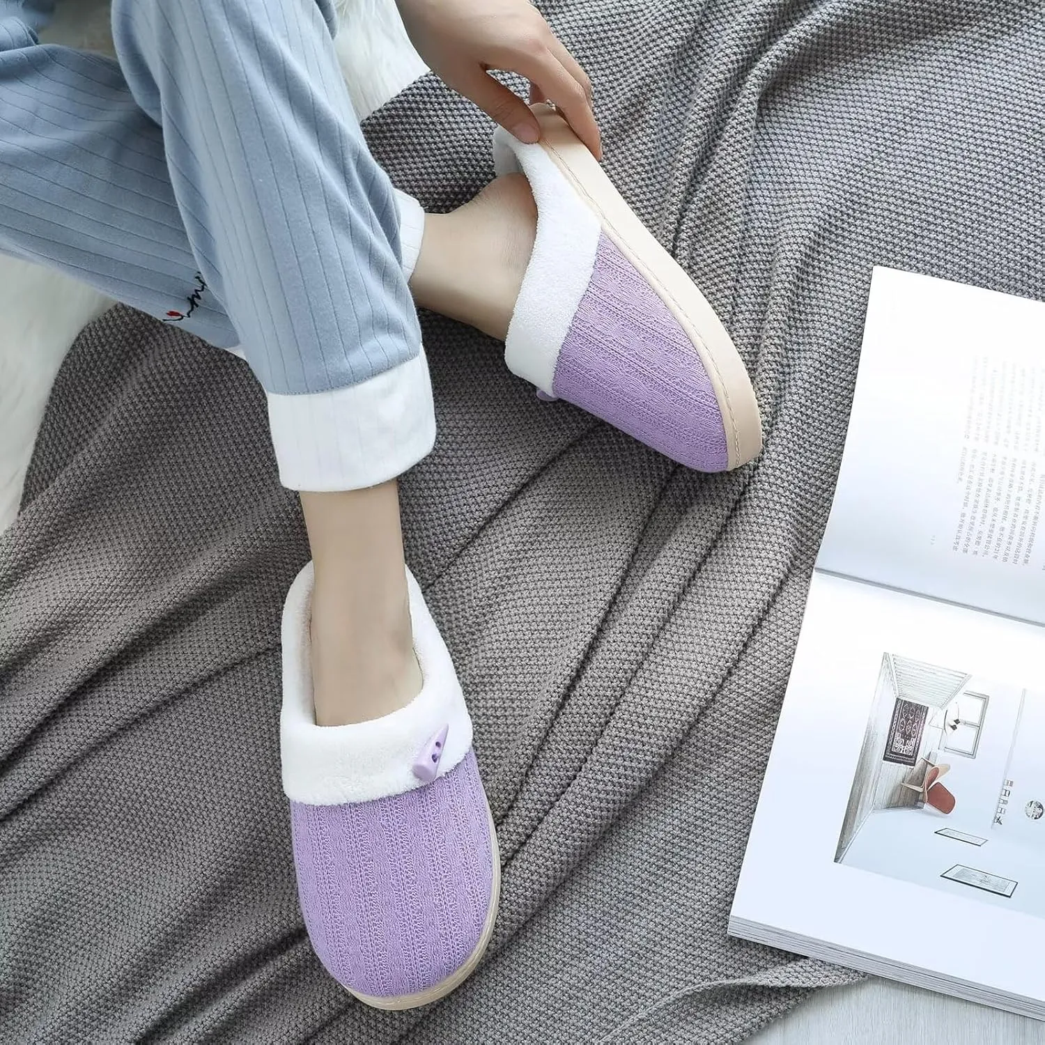 NineCiFun Women's Slippers Scuff Comfy Lightweight House Shoes Slip on Memory Foam Bedroom Slippers Indoor Outdoor Home Shoes with Soft Terry Lining