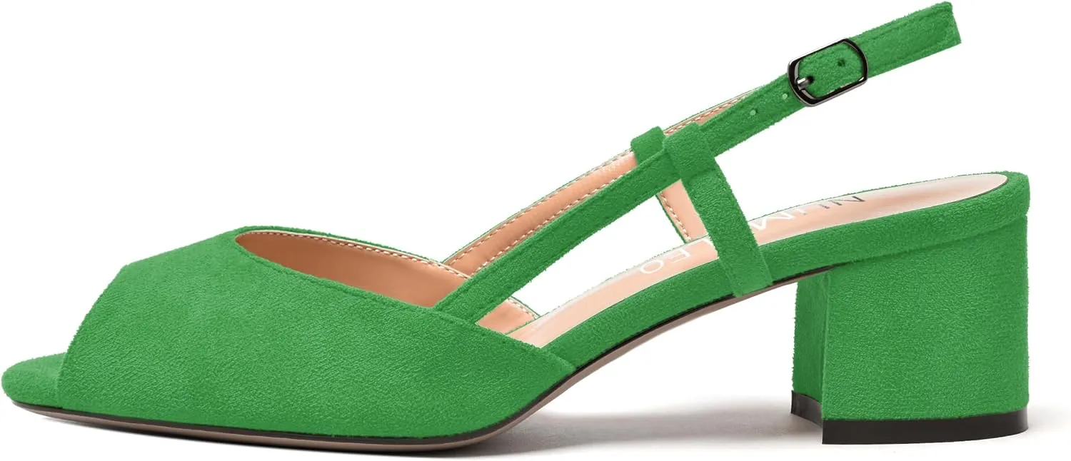 NUMALEO Womens Party Suede Buckle Comfortable Slingback Peep Toe Sexy Chunky Low Heel Pumps Shoes 2 Inch