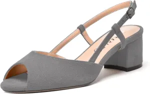 NUMALEO Womens Party Suede Buckle Comfortable Slingback Peep Toe Sexy Chunky Low Heel Pumps Shoes 2 Inch