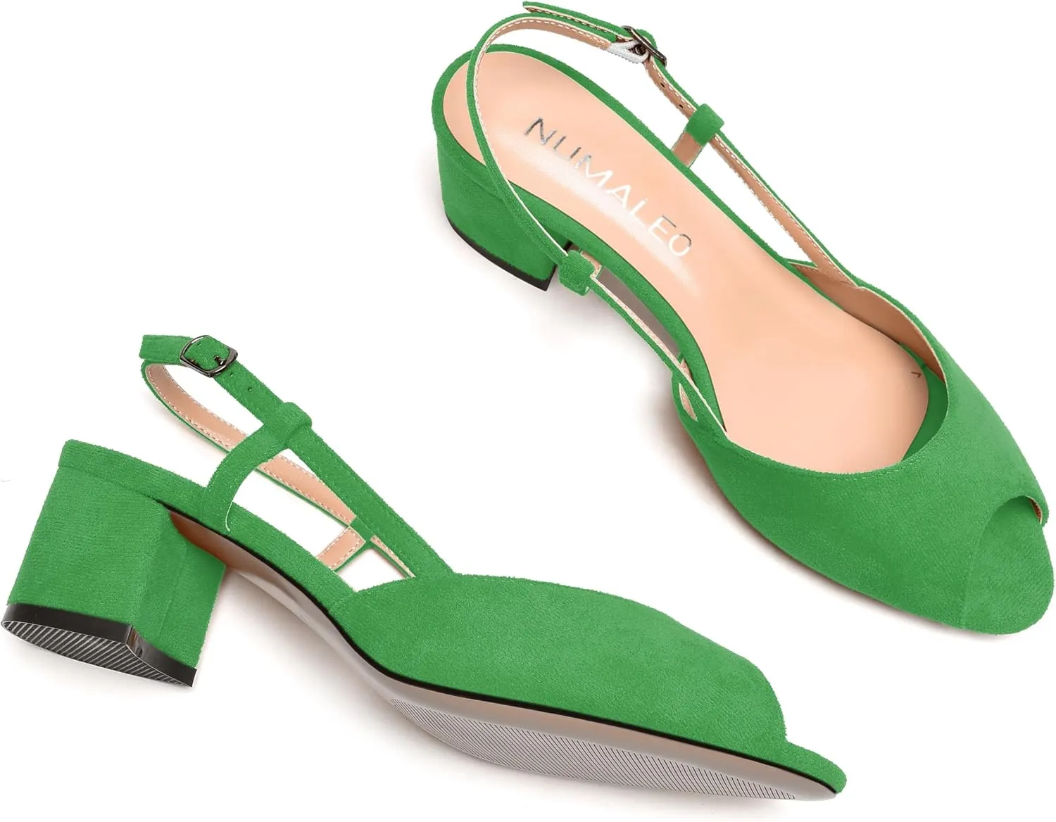 NUMALEO Womens Party Suede Buckle Comfortable Slingback Peep Toe Sexy Chunky Low Heel Pumps Shoes 2 Inch