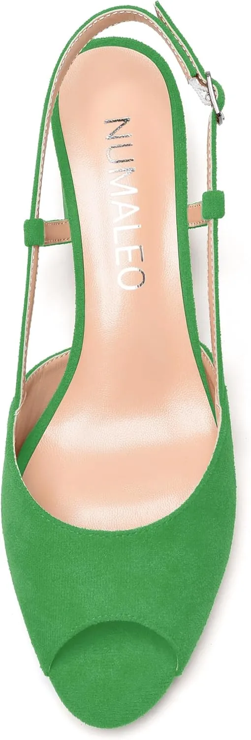 NUMALEO Womens Party Suede Buckle Comfortable Slingback Peep Toe Sexy Chunky Low Heel Pumps Shoes 2 Inch