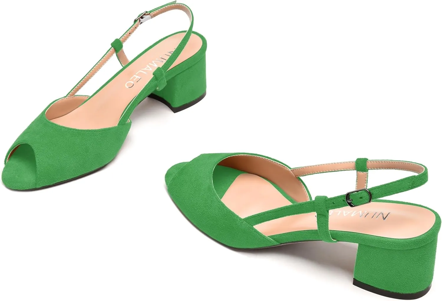NUMALEO Womens Party Suede Buckle Comfortable Slingback Peep Toe Sexy Chunky Low Heel Pumps Shoes 2 Inch