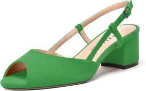 NUMALEO Womens Party Suede Buckle Comfortable Slingback Peep Toe Sexy Chunky Low Heel Pumps Shoes 2 Inch