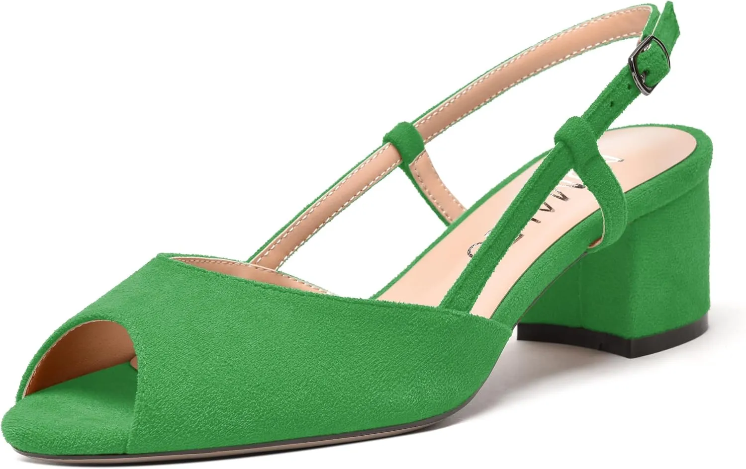 NUMALEO Womens Party Suede Buckle Comfortable Slingback Peep Toe Sexy Chunky Low Heel Pumps Shoes 2 Inch