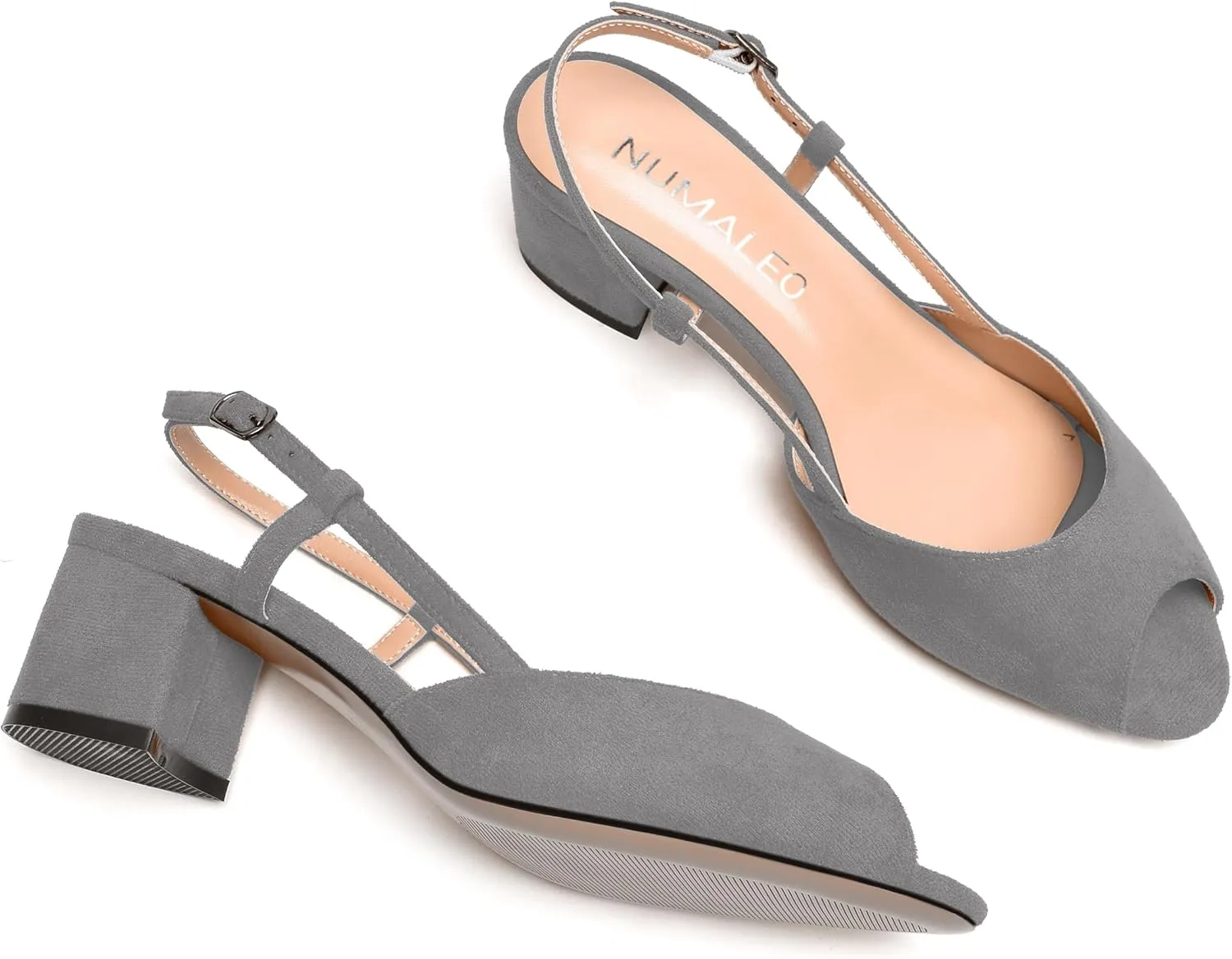 NUMALEO Womens Party Suede Buckle Comfortable Slingback Peep Toe Sexy Chunky Low Heel Pumps Shoes 2 Inch