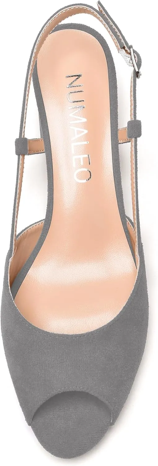 NUMALEO Womens Party Suede Buckle Comfortable Slingback Peep Toe Sexy Chunky Low Heel Pumps Shoes 2 Inch