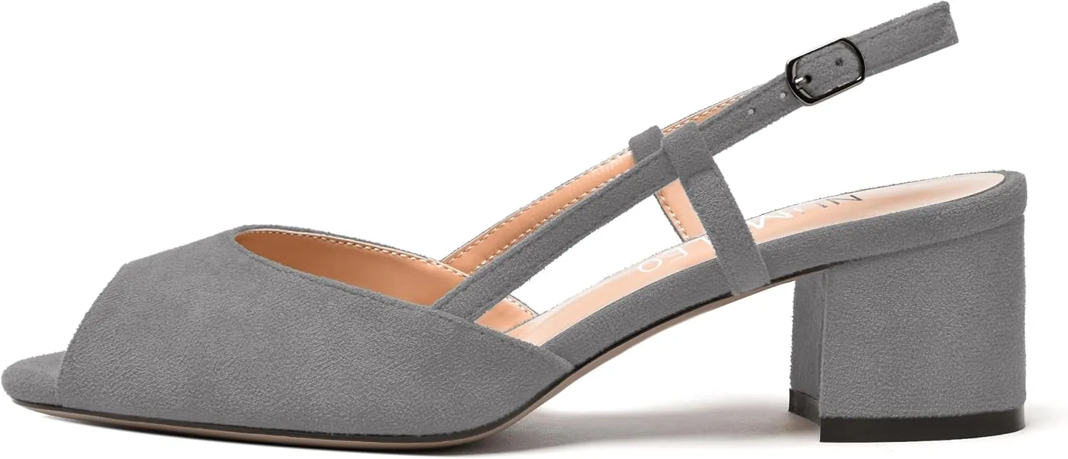 NUMALEO Womens Party Suede Buckle Comfortable Slingback Peep Toe Sexy Chunky Low Heel Pumps Shoes 2 Inch