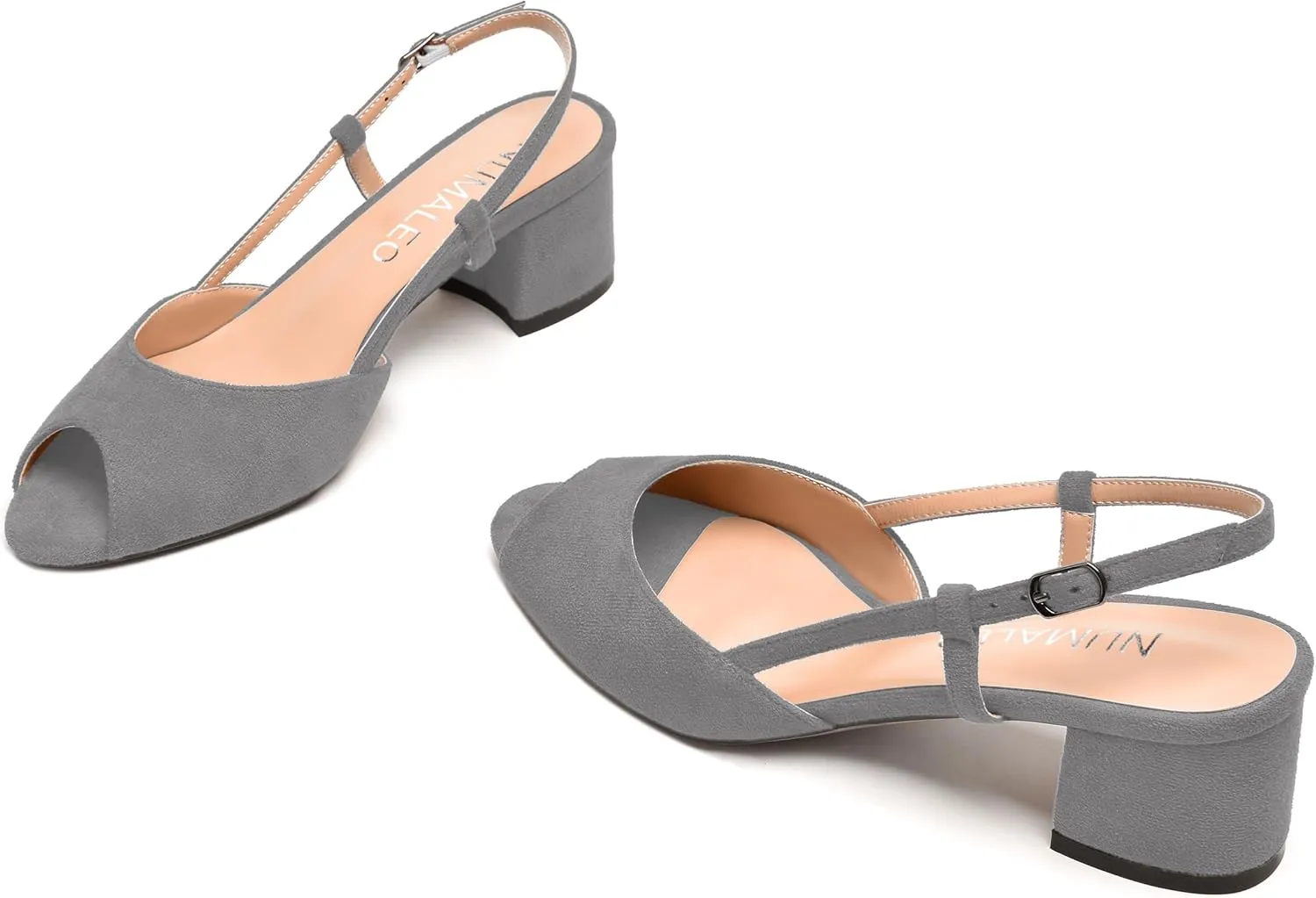 NUMALEO Womens Party Suede Buckle Comfortable Slingback Peep Toe Sexy Chunky Low Heel Pumps Shoes 2 Inch