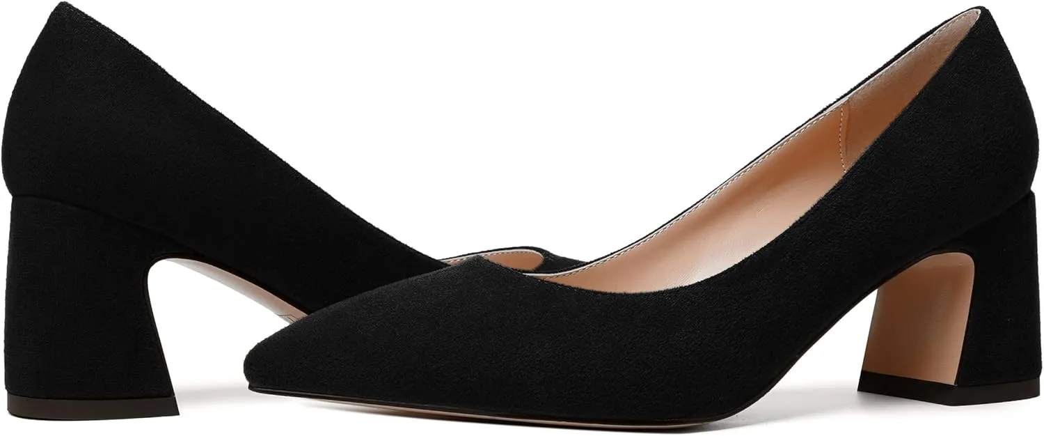 NUMALEO Womens Suede Wedding Solid Slip On Pointed Toe Dress Chunky Mid Heel Pumps Shoes 2.5 Inch