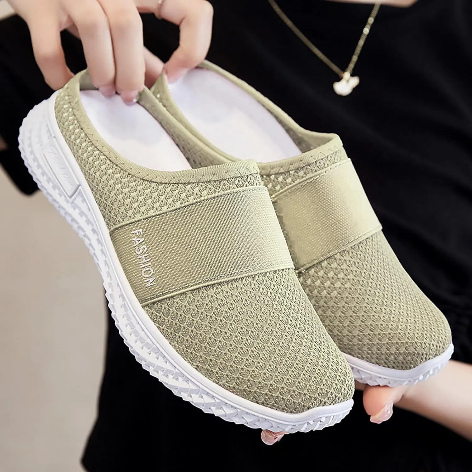 Orthopedic Loafers for Women Summer Breathable Mesh Hollow Out Closed Toe Open Back Slip On Walking Shoes Casual Lightweight Soft Soles Slippers with Arch Support