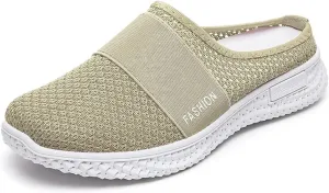 Orthopedic Loafers for Women Summer Breathable Mesh Hollow Out Closed Toe Open Back Slip On Walking Shoes Casual Lightweight Soft Soles Slippers with Arch Support