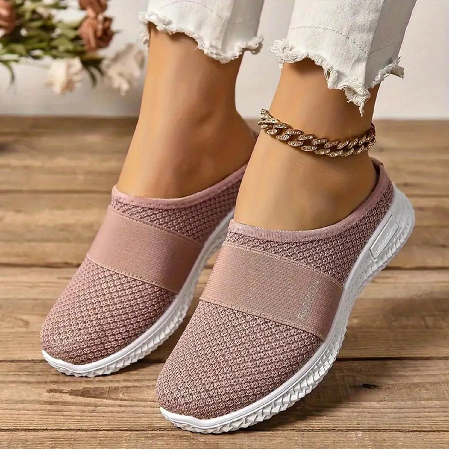 Orthopedic Loafers for Women Summer Breathable Mesh Hollow Out Closed Toe Open Back Slip On Walking Shoes Casual Lightweight Soft Soles Slippers with Arch Support