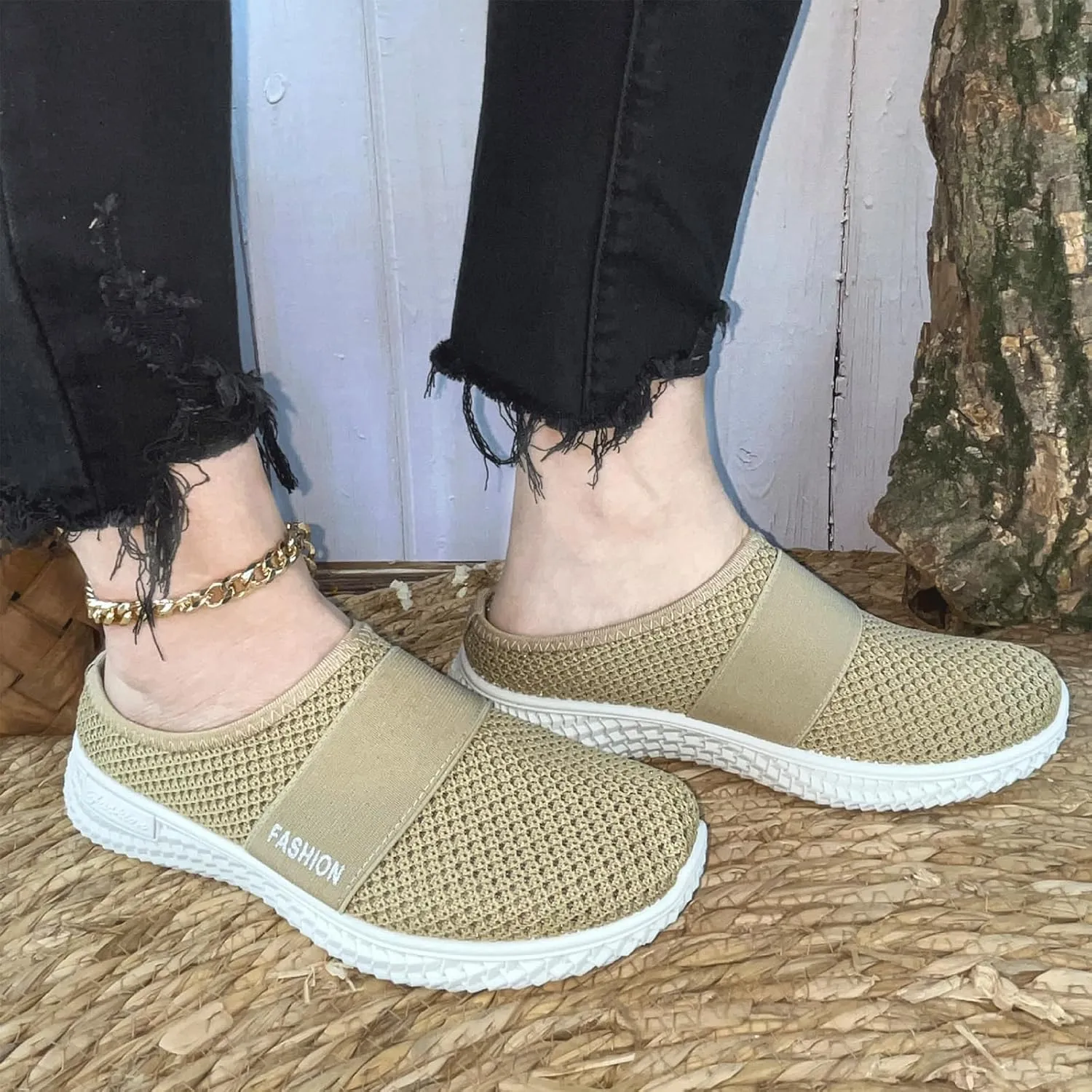 Orthopedic Loafers for Women Summer Breathable Mesh Hollow Out Closed Toe Open Back Slip On Walking Shoes Casual Lightweight Soft Soles Slippers with Arch Support