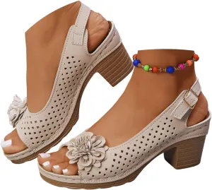 Platform Sandals Women Open Toe Hollow Fashion Chunky Heel Sandals Comfort Adjustable Strap Casual Wedding Women Shoes