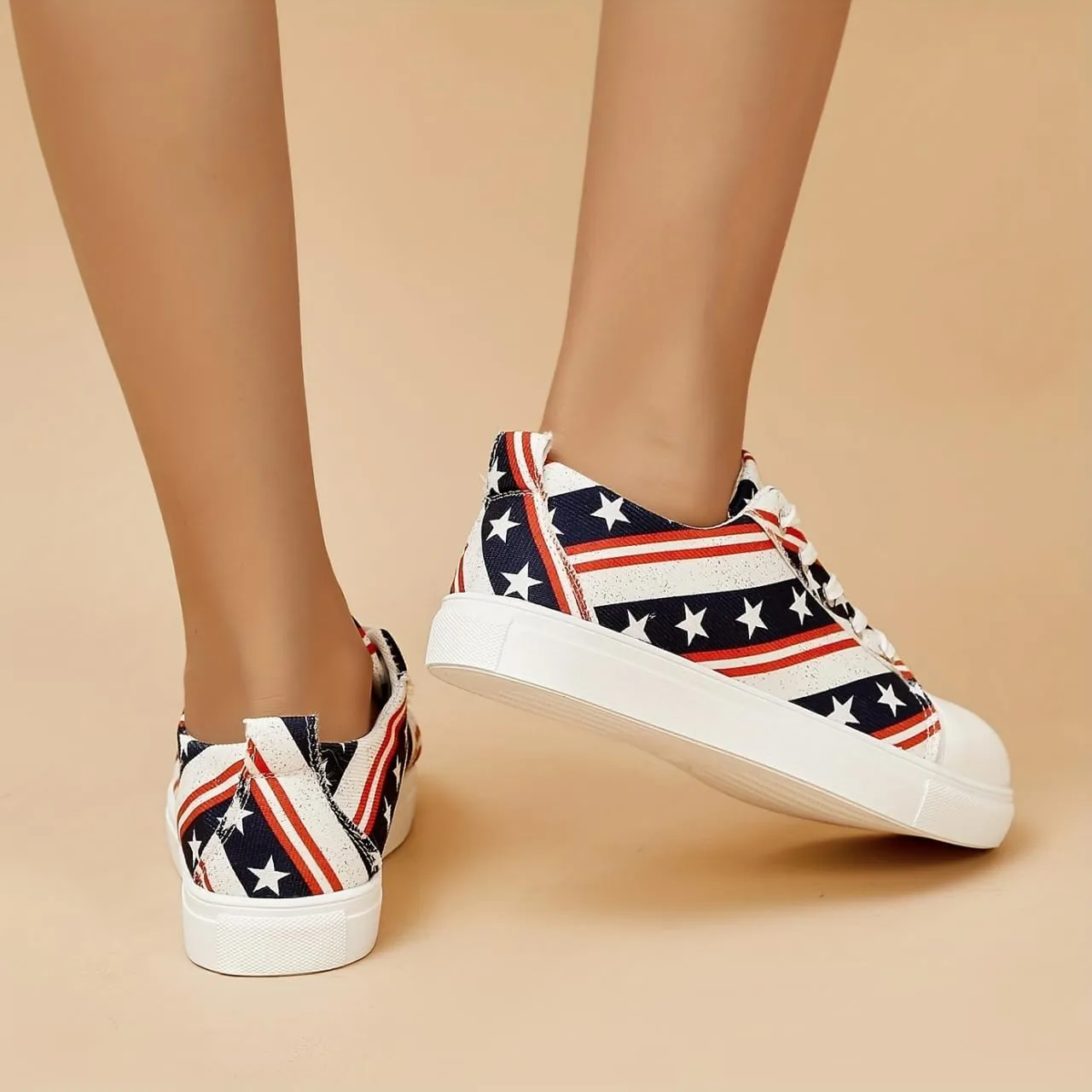 SACFOF Women's Independence Day Casual Shoes,Summer Comfortable Canvas Slip on Resistant Sneakers Classic Casual Walking Shoes